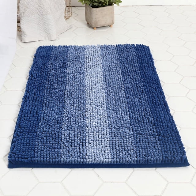 Fatty Farmer Luxury Bathroom Rug Mat, Extra Soft and Absorbent Microfiber Bath Rugs, Non-Slip Plush Shaggy Bath Carpet, Machine Wash Dry, Bath Mats for Bathroom Floor,(Gradient Dark Blue)
