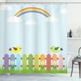 thumbnail image 1 of Vintage Rainbow Shower Curtain, Birds on a Colorful Fence on Checkered Squares Gingham Pattern Background, Fabric Bathroom Set with Hooks, 69W X 84L Inches Extra Long, Multicolor, by Ambesonne, 1 of 3