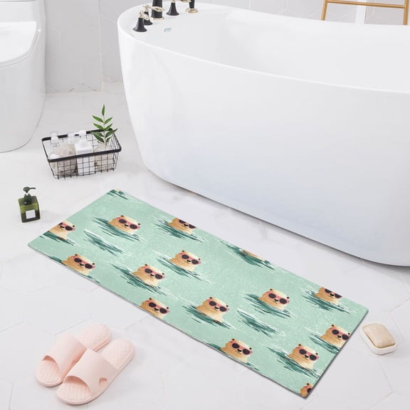 Haosy Otter with Sunglasses Swimming Bathroom Rugs Non Slip Absorbent Soft Plush Quick Dry Bath Mat, 39"x20"