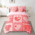 thumbnail image 2 of Feelyou Red Love Heart Bedding Comforter Set 7pcs for Teens, Cartoon Buffalo Plaid Queen Bedding Sets, Romantic Valentine's Day Reversible Queen Sheet Sets, Luxury Bedroom Decor, 2 of 8