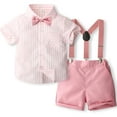 thumbnail image 2 of Taqqpue Toddler Baby Boy Outfits Boys Suits 2-Pack Sets Gentleman Short Sleeve Button Shirts+Bowtie+Suspender Shorts Formal Clothes (12M-6T), 2 of 6