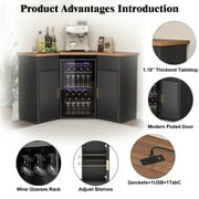 Corner Bar Cabinet with Fridge Space, Corner Coffee Bar Station for Home