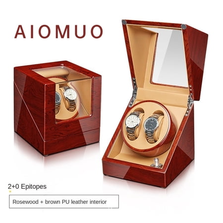 2+0 Wooden Automatic Watch Winder Box, Quiet Watch Rotator for Mechanical Watches, 5 Rotation Modes, Dual Power Supply, PU Leather Interior, Piano Lacquer Watch Storage Display Case