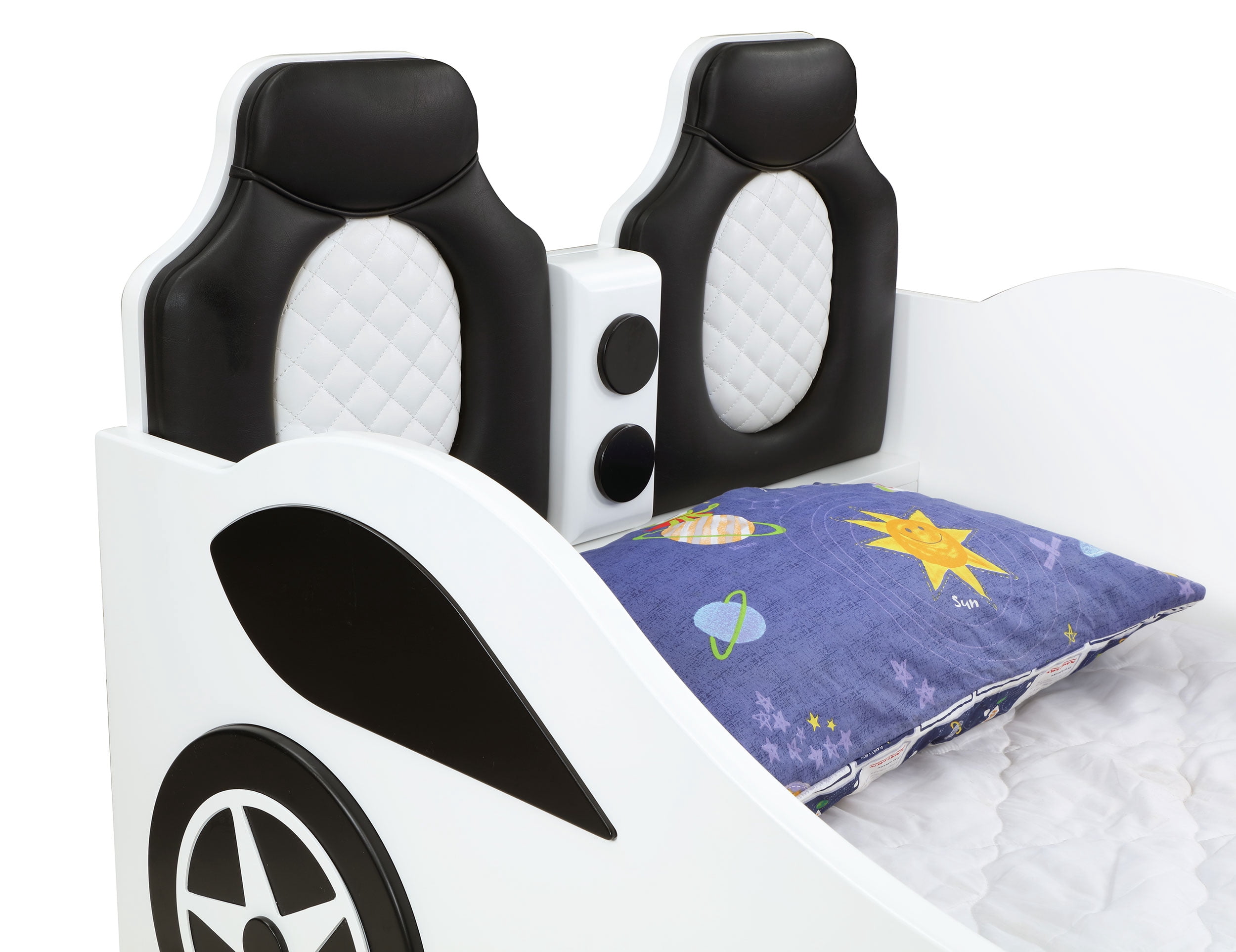 Coaster Cruiser Wood Twin LED Race Car Bed with 7-inch Mattress in White