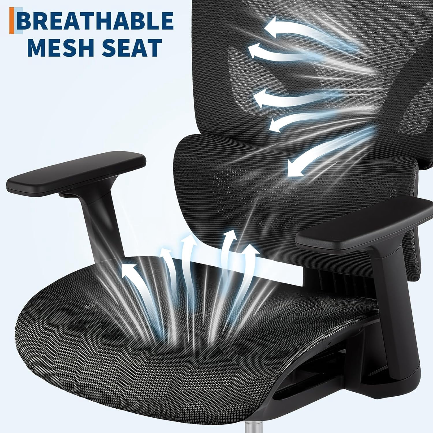 Ergonomic High Back Mesh Office Chair, Adjustable Armrest, Lumbar Support & Headrest, Slide Seat & Tilt Lock, Rolling Computer Desk Chair for Home Office, Black