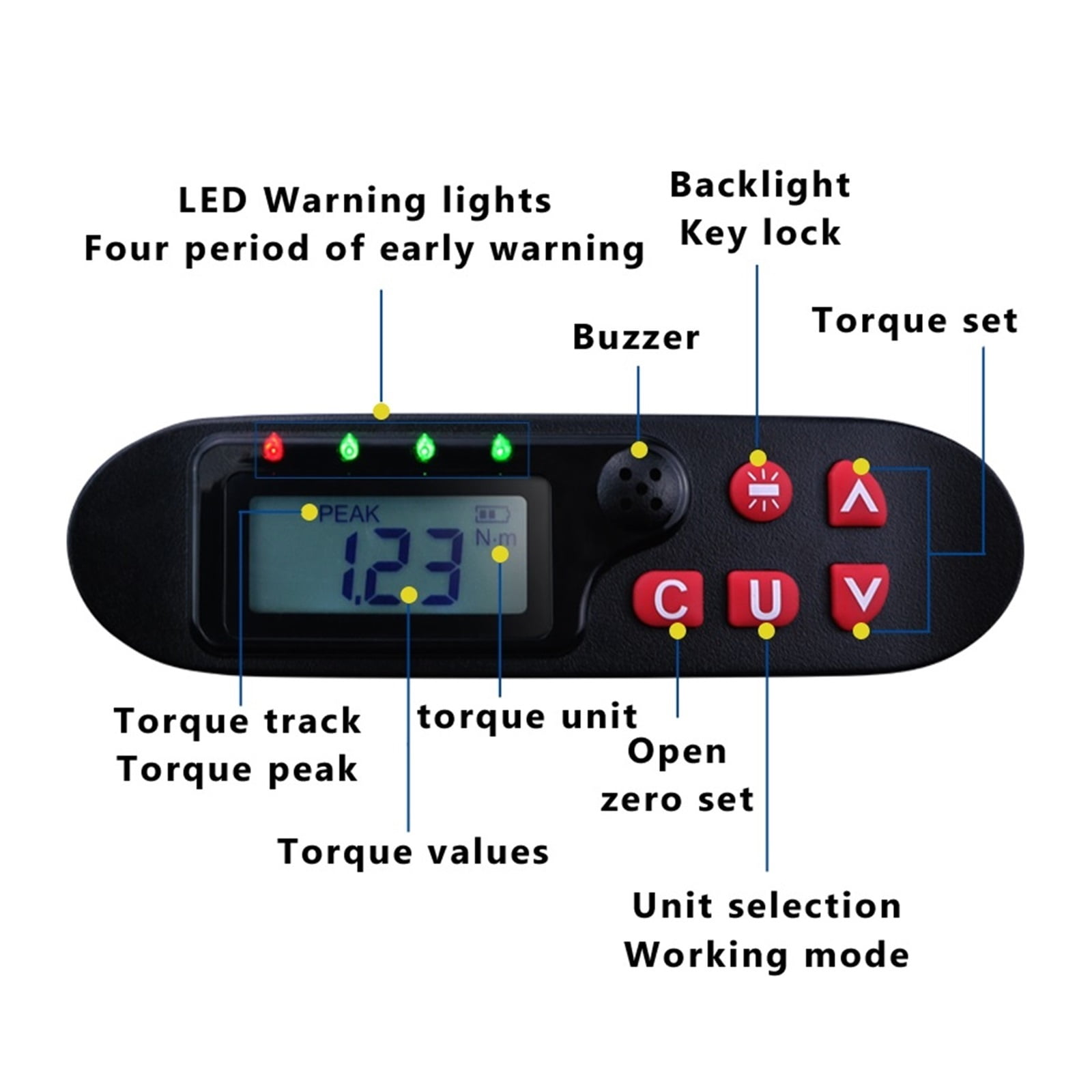 2% Digital Torque Wrench 1.5- 340Nm Adjustable Professional Electronic Torque Wrench Bike Car Repair Tool Torque Spanner ,Versatile Torque Units