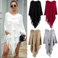 thumbnail image 2 of Haute Edition Women's Solid Fringed Sweater Poncho with Pom Poms. One size fits all (S-XL), 2 of 4