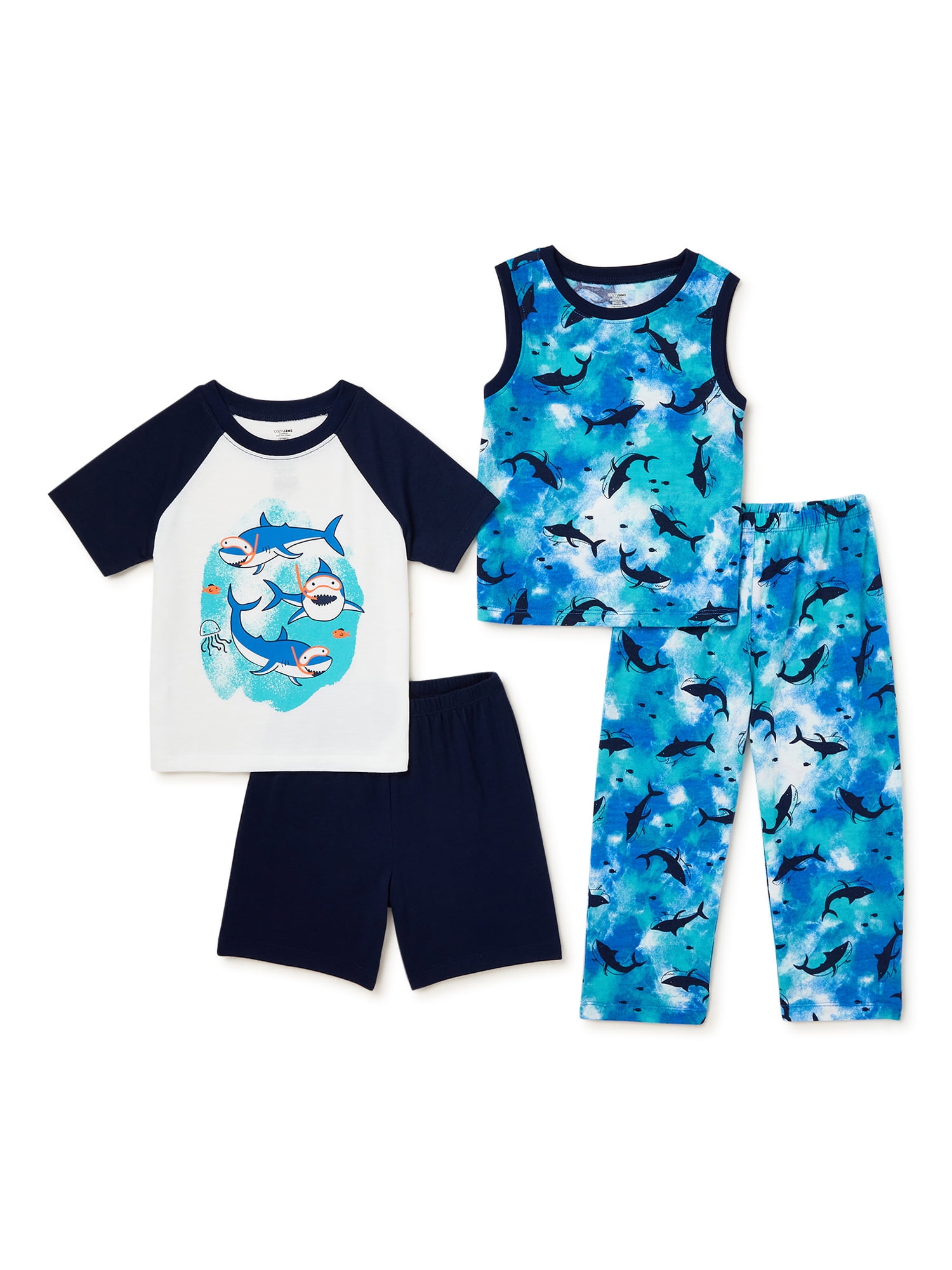 Cozy Jams Baby & Toddler Boys T-Shirt, Tank Top, Shorts and Pants, 4-Piece Sleep Set, Sizes 12M-5T