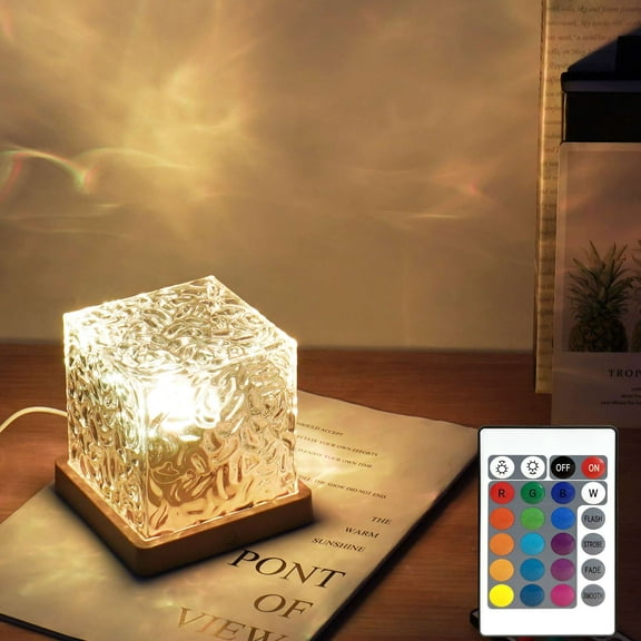 Deago 16 Colors Ocean Wave Projector Light, Water Ripple Ambient Night Light with Remote, Touch Control Aurora Projector for Bedroom,Room Decor,Kids Room (Cubic)