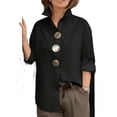 thumbnail image 2 of Omexry Plus Size Tops Women Turn Down Collar Long Sleeve Oversized Big Button Decor Casual Loose Solid Color Shirt Black S, 2 of 6