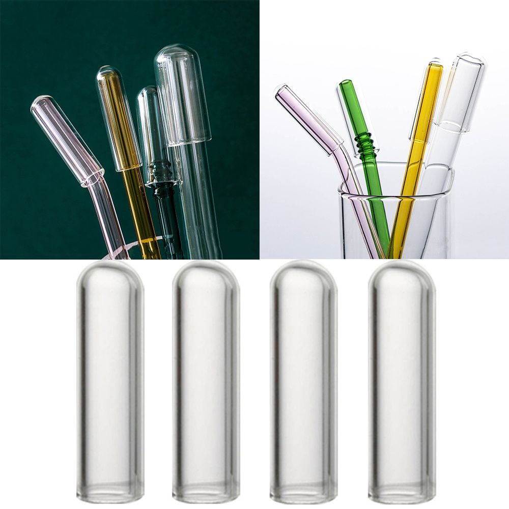 4PCS Glass Straw Tips Cover Reusable Drinking Straw Tips Cap Clear