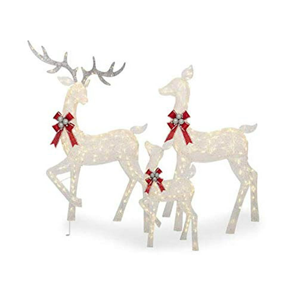 Large 3Piece Led Lighted Holiday Deer Family 60" Buck, 52" Doe & 28