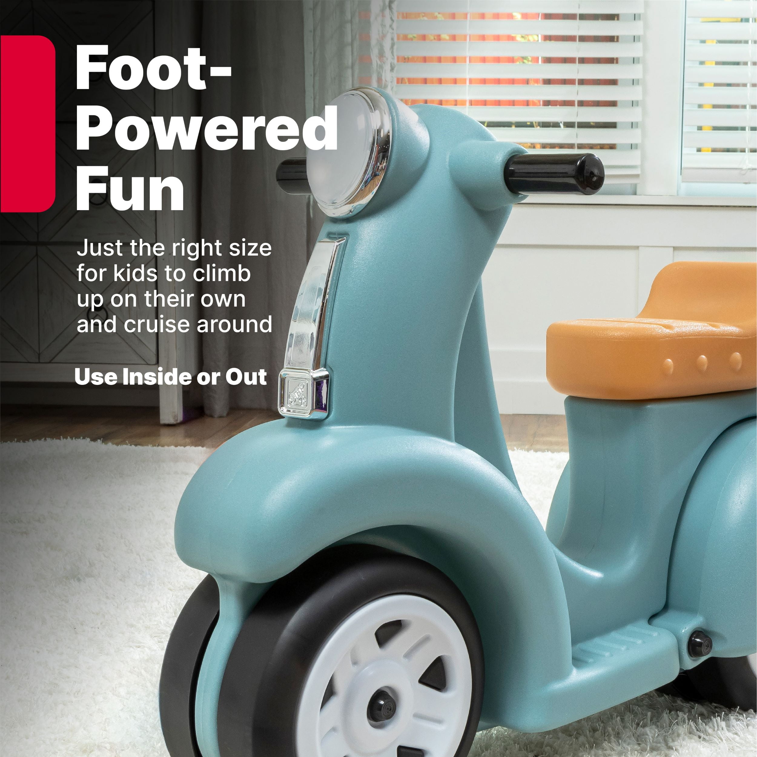 Step2 Ride Along Aqua Scooter Plastic Toddler Foot-to-Floor Riding Toy for Ages 18M-4Y