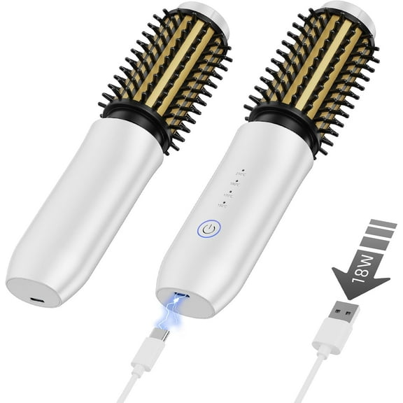 Cordless Heated Round Brush 1.5 INCH | Curl, Touch-Up, De-Frizz, Smooth, and Style Hair | 200 Millions Negative Ionic Care | 4 Heats Up to 410°F | Dual Voltage & Rechargeable Travel Hair Curler, Whit