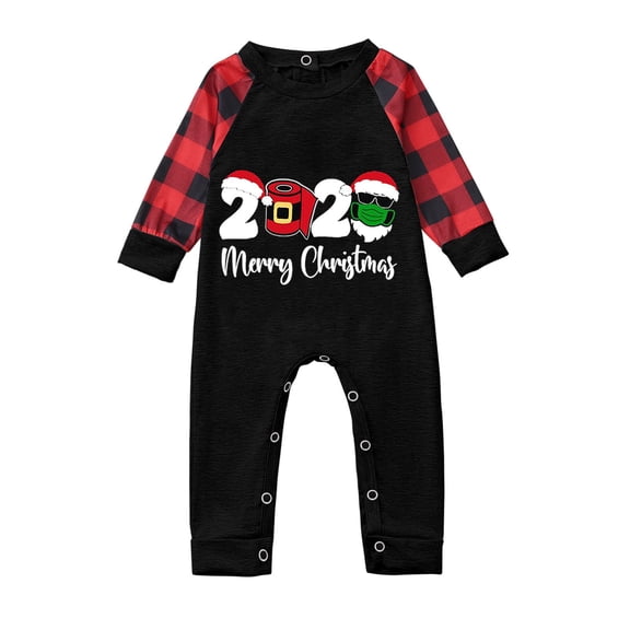 Odeerbi Christmas Pajamas For Family Matching Outfits Toddler Letter Printed Romper Jumpsuit Xmas Clothes