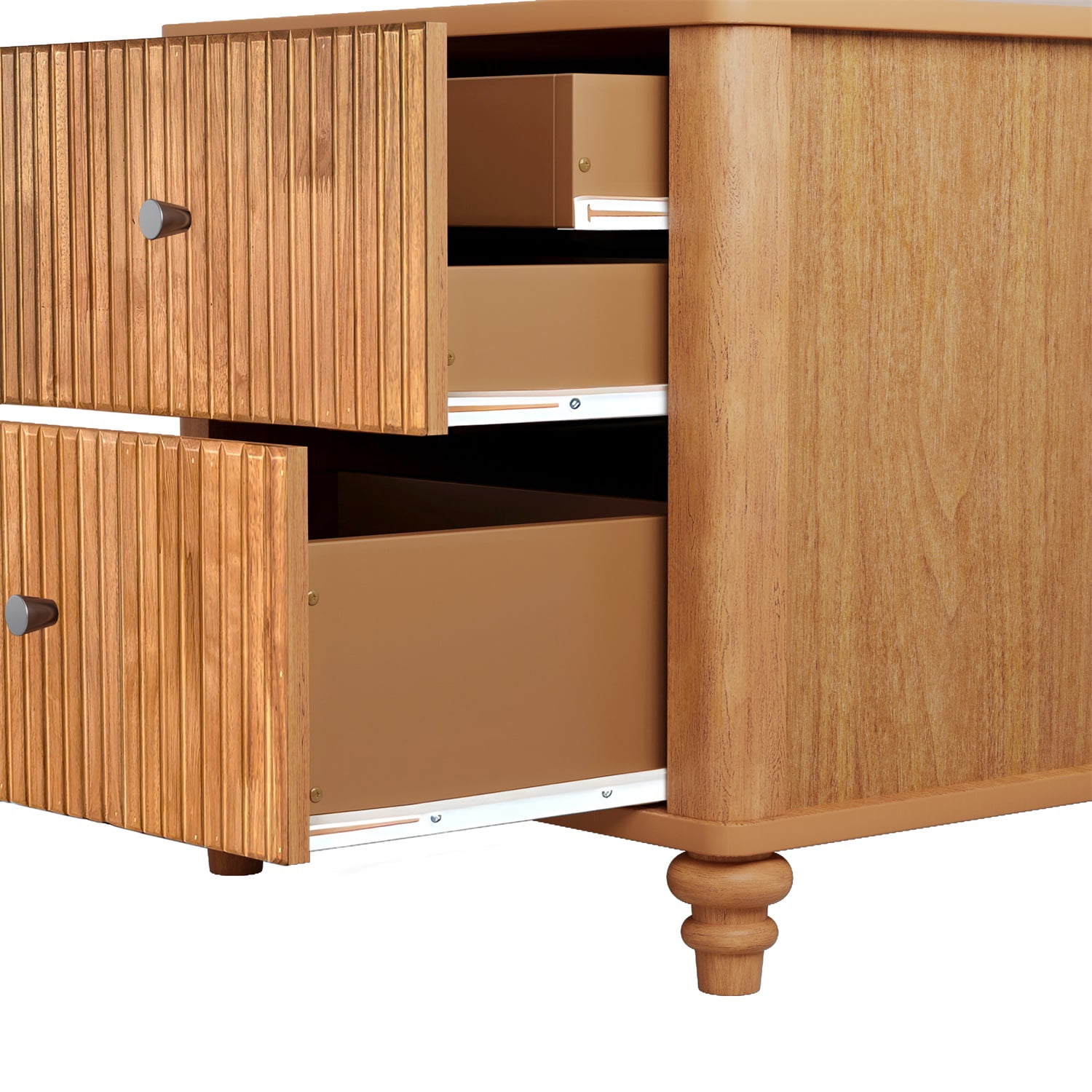 Hommoo Mid Century Modern Wooden Fluted Nightstand, 21.65" Wide Bedside End Table Side Table with 3 Drawers and Metal Handle, for Bedroom, Living Room, Closet, Natural