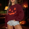 thumbnail image 2 of Bibifish Womens Halloween Pumpkin Face Graphic Sweatshirts Crew Neck Long Sleeve Oversized Soft Autumn Daily Tops, 2 of 4