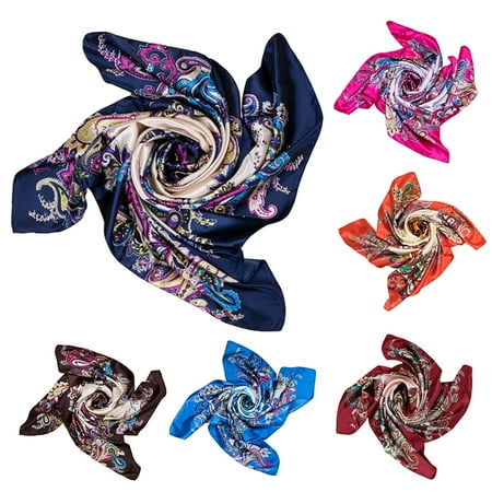 

Cheers.US Women 90x90cm Square Towel Imitated Silk Fabric Women Flower Print Head Wrap Scarf Wrapping Scarves Night Sleeping Head Scarf
