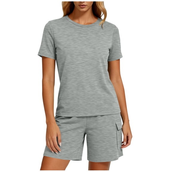 Pajamas Sets for Women Short Sleeve Sleepwear Top and Cargo Shorts Comfy Summer Pjs 2 Piece Lounge Set