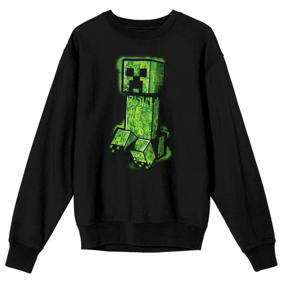 Minecraft Creeper Trap Graphics Men's Black Long Sleeve Crew Sweatshirt-Medium