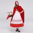 thumbnail image 3 of IBTOM CASTLE Women's Little Red Riding Hood Costume Halloween Christmas Party Dress up with Hooded Cloak Velvet Cape for Photo Prop M Red Print, 3 of 8