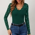 thumbnail image 5 of Delayuji Women's Long Sleeve Shirt Basic Layer Spring Solid Color V Neck Lace Mesh Sleeve Splicing Slim Fit Long Sleeved T Shirt Green, 5 of 7