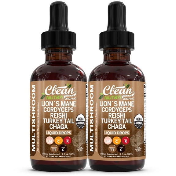 Mushroom Supplement Liquid Drops with Lions Mane Turkey Tail Cordyceps Reishi Chaga Shitake Maitake Tremella Oyster Mushrooms Poria Supplement and Enokitake Mushrooms Complex Blend by Clean Nutra