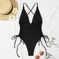 thumbnail image 6 of Jinhomg Fashion Swimsuits for Women 2025 Backless Criss Cross Tie Split Swimwear Casual Summer One Piece High Cut Thong Bathing Suit Winter Saving Black L, 6 of 7