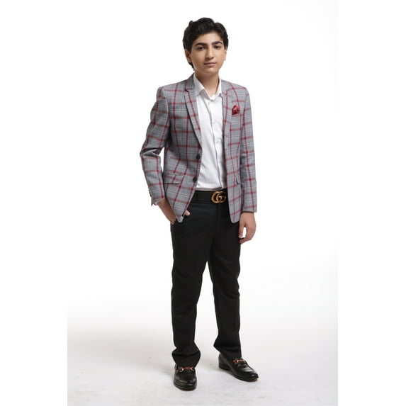 Elie Balleh Black Grey Plaid Boy's Blazers Sports Coat Jacket