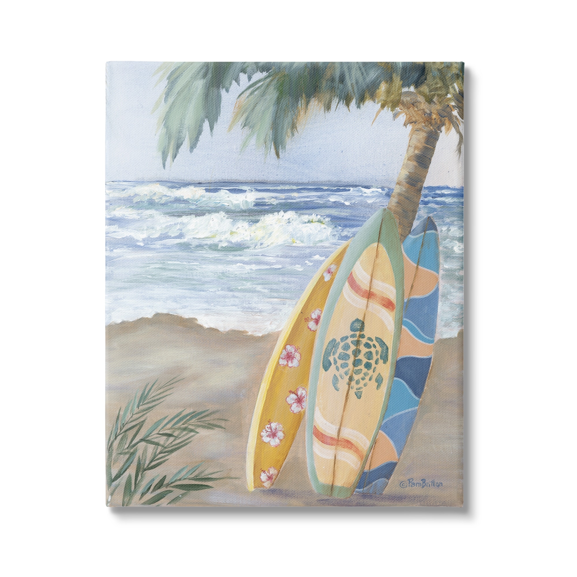 Stupell Fun Summer Surfboards Leaning Palm Tree Landscape Painting Gallery Wrapped Canvas Print Wall Art