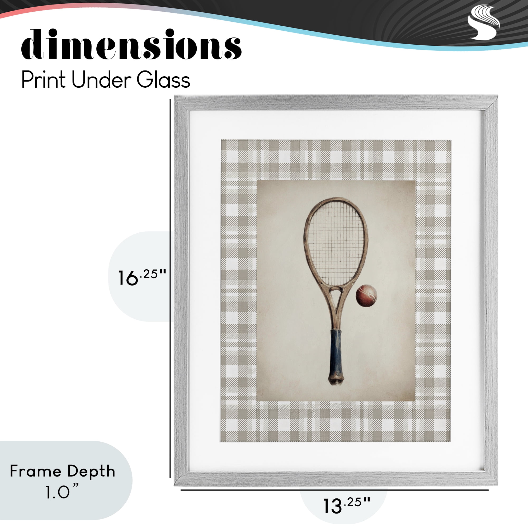 Stupell Industries Vintage Tennis Racket & Ball Gray Framed Print Under Glass, design by Sisi and Seb