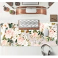 thumbnail image 4 of Pink Flowers Green Leaves Floral Mouse Pad - Large PC Gaming Desk Mat, XL Big Mousepad, Stitched Edge, Perfect for Women Home Office Decor, 31.5x11.8 Inch, 4 of 6