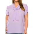 thumbnail image 5 of Women's Plus Size Casual Solid Petal Sleeve Bow Tie Neck Short Sleeve Blouse Shirt Top, 5 of 6