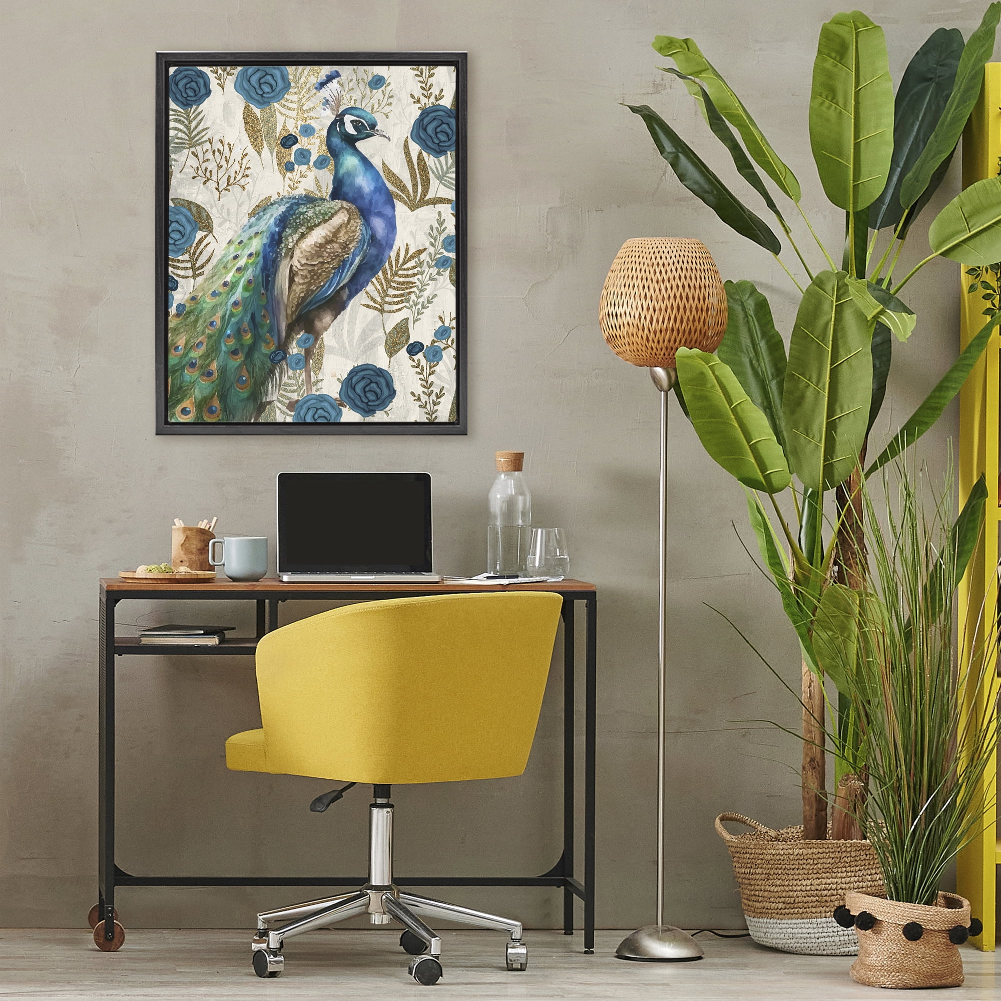Stupell Industries Peacock Pride Botanicals Black Framed Floater Canvas Wall Art, design by Kim Allen