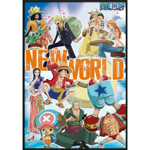 One Piece New World Framed Manga Anime Tv Show Poster Monkey D Luffy Nami Usopp Sanji Chopper Nico Robin Franky Brook Roronoa