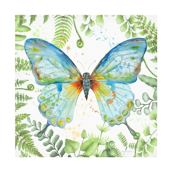 Canvas Wall Art - Jean Plout 'Botanical Butterfly Beauty 1' Wall Art for Living Room, Bedroom, or Office Décor by Trademark Fine Art - 14 x 14 Inches