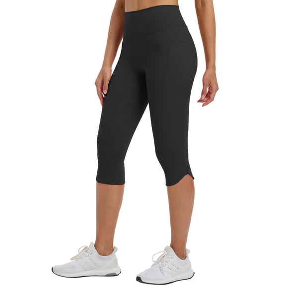BALEAF Womens High Waisted Capri Leggings with Pockets Tummy Control Yoga Gym Pants Black L