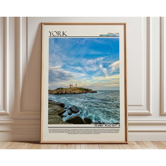 York Maine Lighthouse Print, Coastal New England Wall Art, Nubble Light Travel Poster, Modern Beach House Decor, Poster Only
