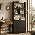 thumbnail image 4 of LIKIMIO Freestanding 63" Tall Bookcase, Wood Display Storage Cabinet with Closed Doors & Open Shelves for Living Room, Home Office & Bedroom, Black, 4 of 10