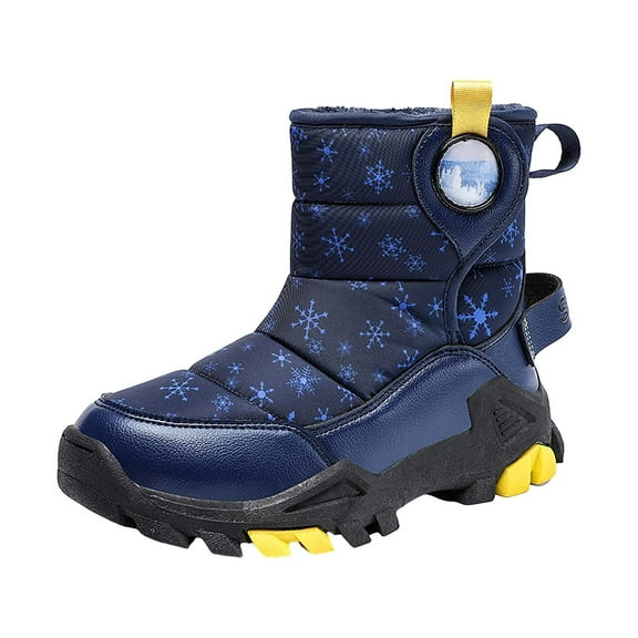 Otqutp Toddler Round Toe Shoes  Girls Boys Snow Boots Outdoor Warm Comfortable Non Slip Mid Calf Padded Small Big Kids Winter Shoes(Blue,5.5-6 Years)