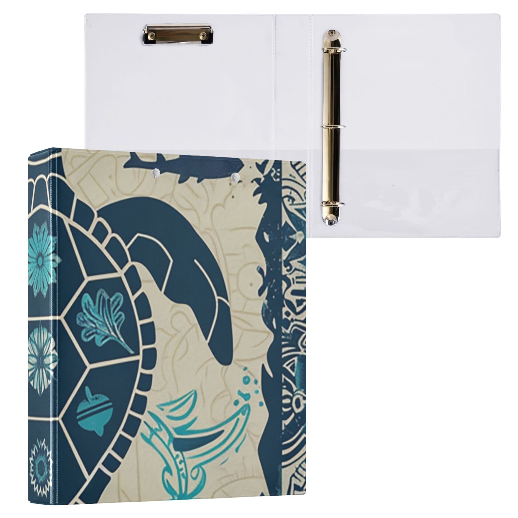 Turtle Retro 3 Ring Binders 1.5 inch Hardcover File Folders with Interior Pockets A4 Size Organizer for School Office Hospital