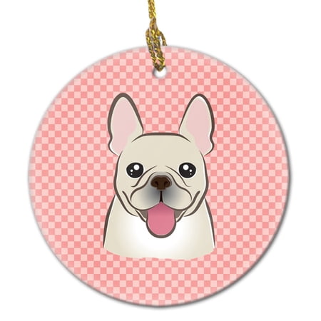 Checkerboard Pink French Bulldog Ceramic Ornament
