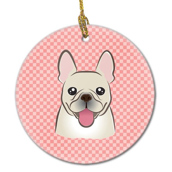 Carolines Treasures Checkerboard Pink French Bulldog Ceramic Ornament 3 in multicolor