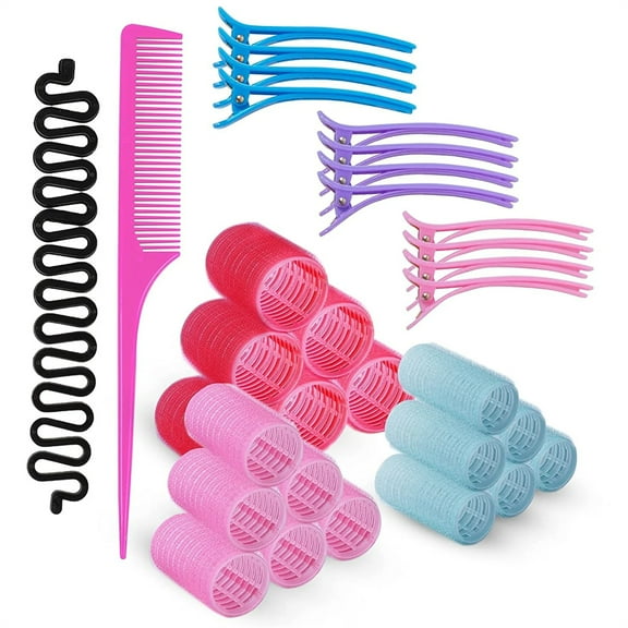 Tutuviw 51Pcs Hair Rollers Set,Self Grip Hair Curlers,12 Duckbill Hair Clips,Hair Braider,Hair Comb-Small,Medium, Large Hair Rollers,Self Grip Hair Rollers for Short/Medium/Long Hair