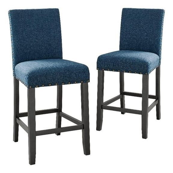 Pemberly Row Contemporary 25" Fabric Counter Chairs in Blue (Set of 2)
