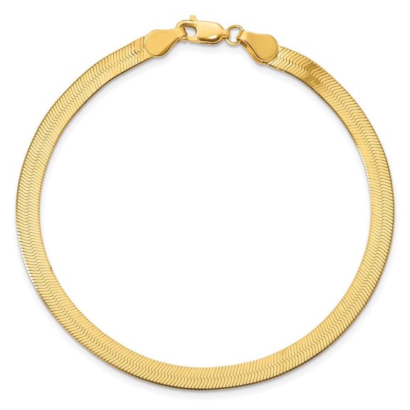 Auriga Fine Jewelry 14K Yellow Gold 4mm Silky Herringbone Chain Bracelet 7 inch for Women (L- 7inch, W- 4mm)