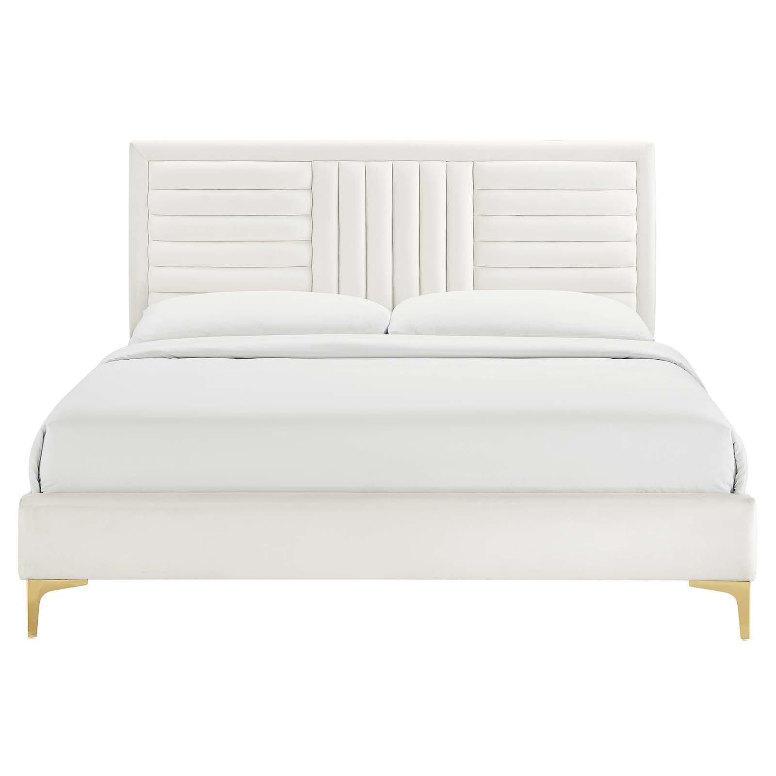 Modway Sofia Channel Tufted Performance Velvet King Platform Bed in White