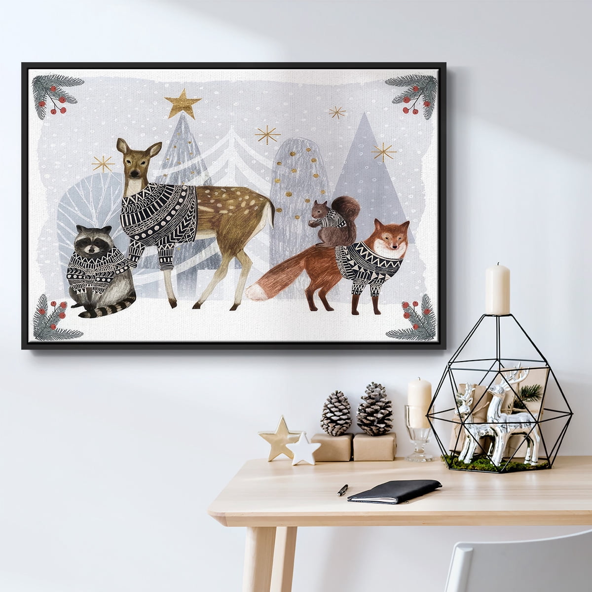 Cozy Christmas Collection A - Framed Gallery Wrapped Holiday Canvas - 27 x 41 - Black Frame