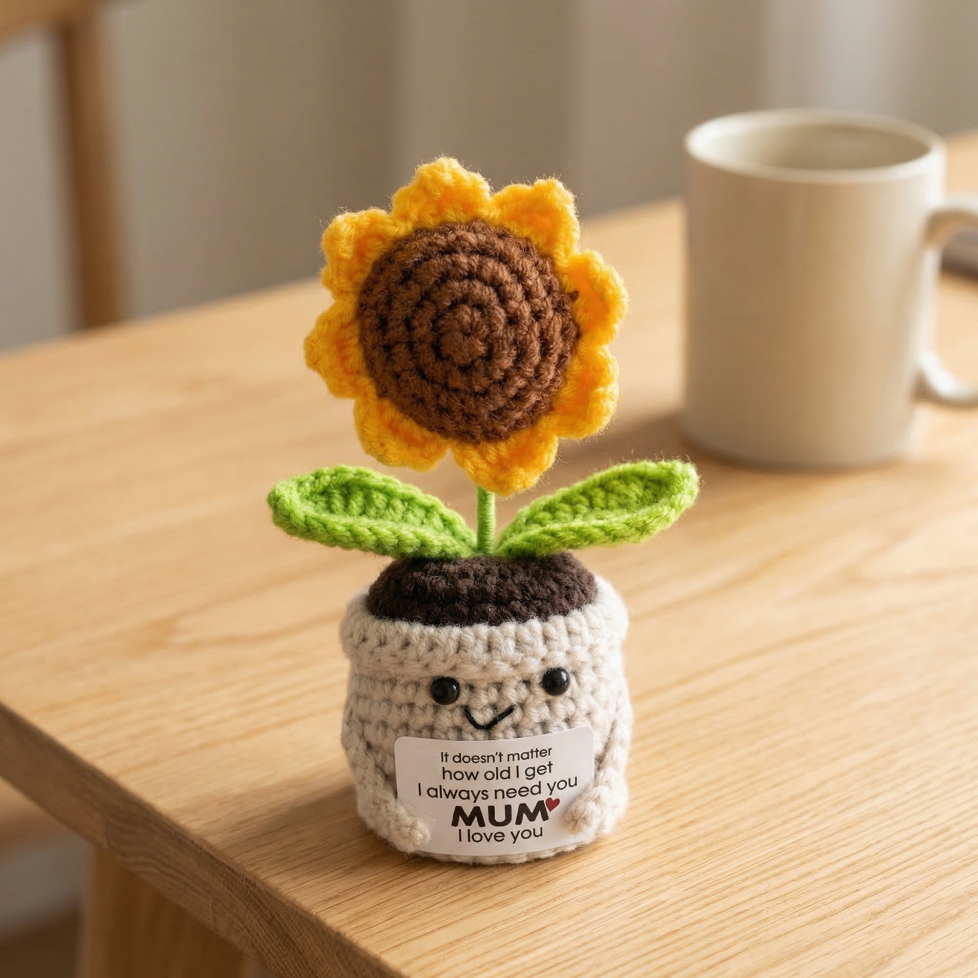 Unique Bargains Handmade Crochet Sunflower Potted Plant Sunflowers White Pot 4.3inch