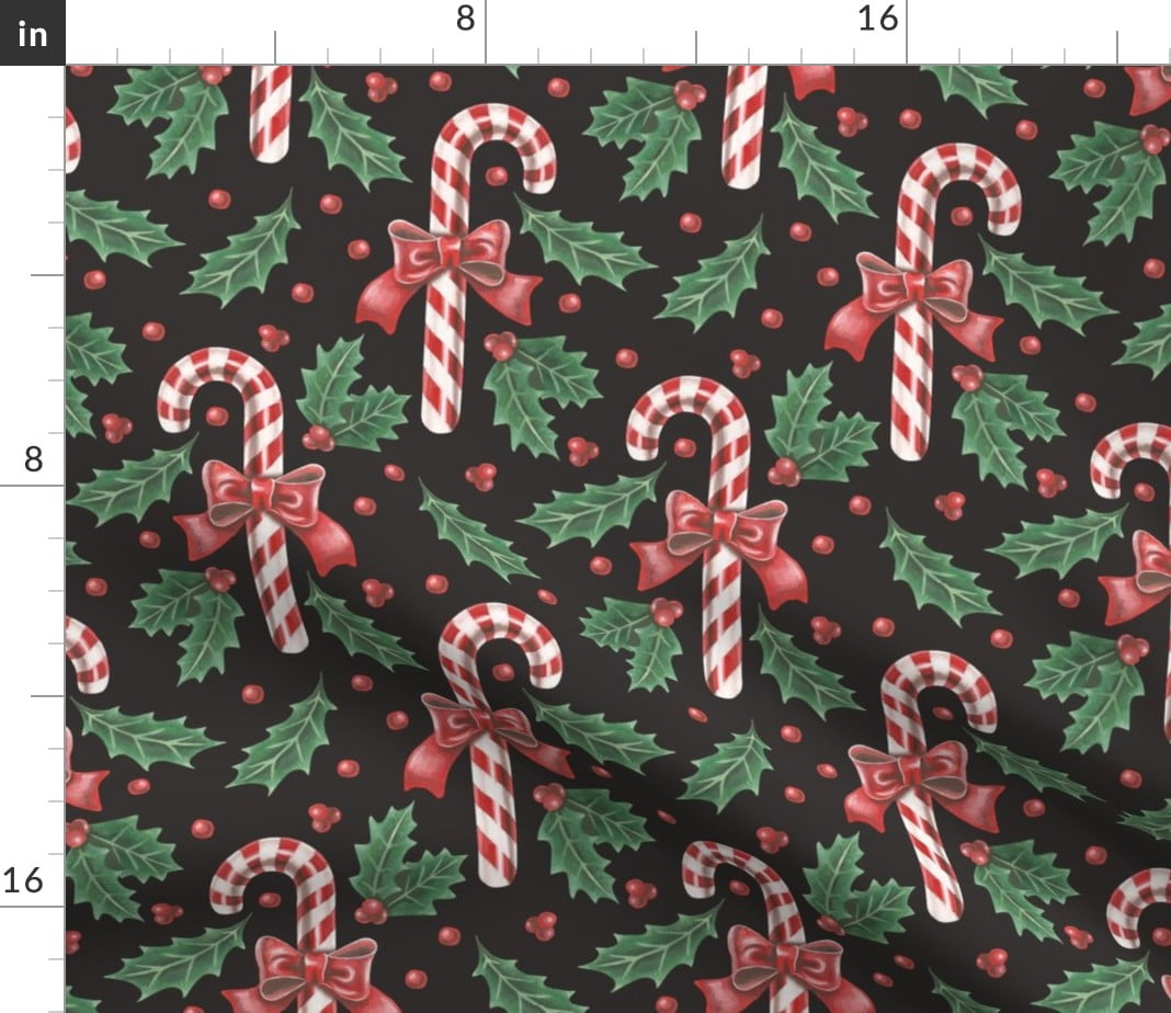 Vintage Christmas Candy Cane Leaves Classic Fabric Printed by